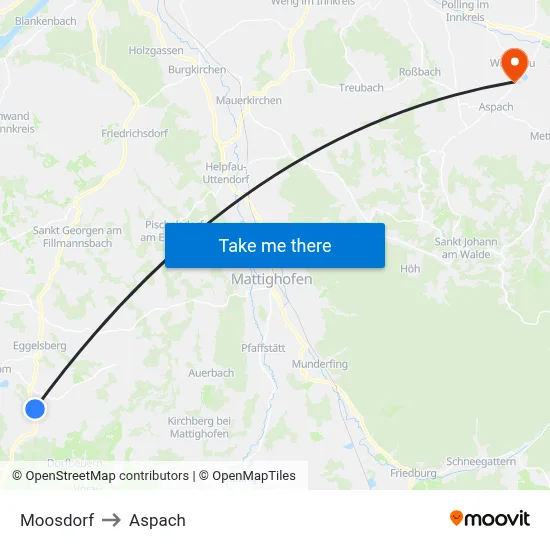 Moosdorf to Aspach map