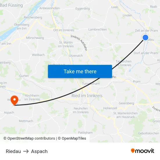 Riedau to Aspach map