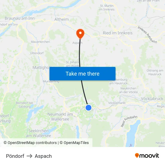 Pöndorf to Aspach map