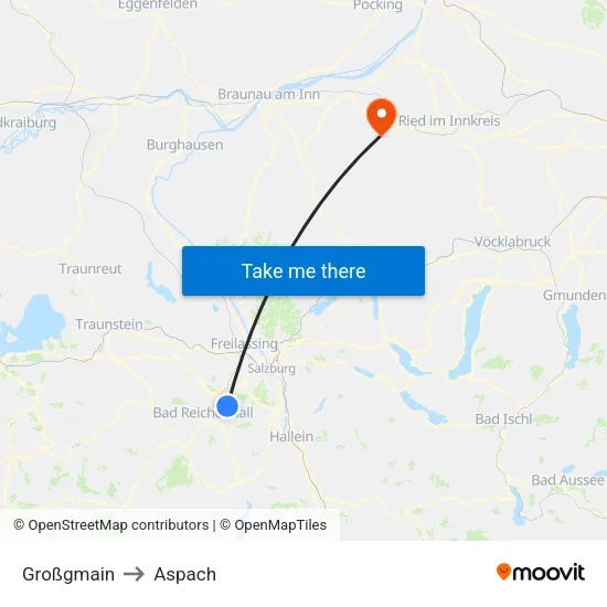 Großgmain to Aspach map