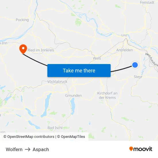 Wolfern to Aspach map
