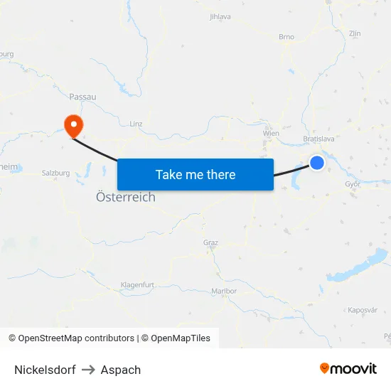 Nickelsdorf to Aspach map