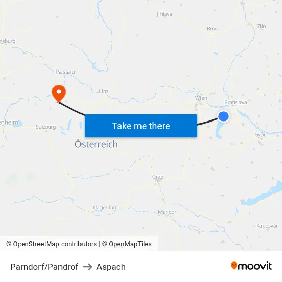 Parndorf/Pandrof to Aspach map
