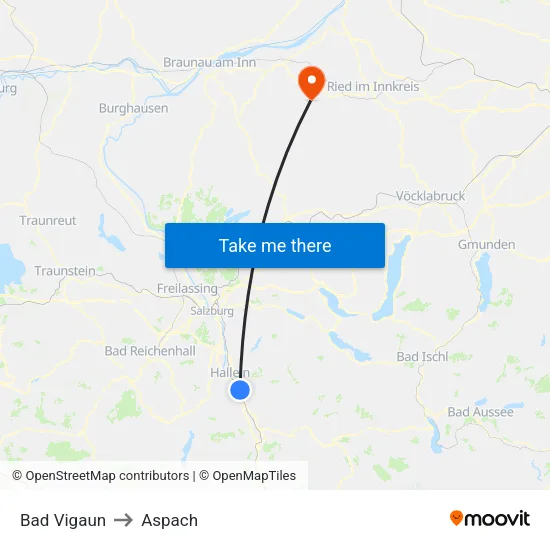 Bad Vigaun to Aspach map