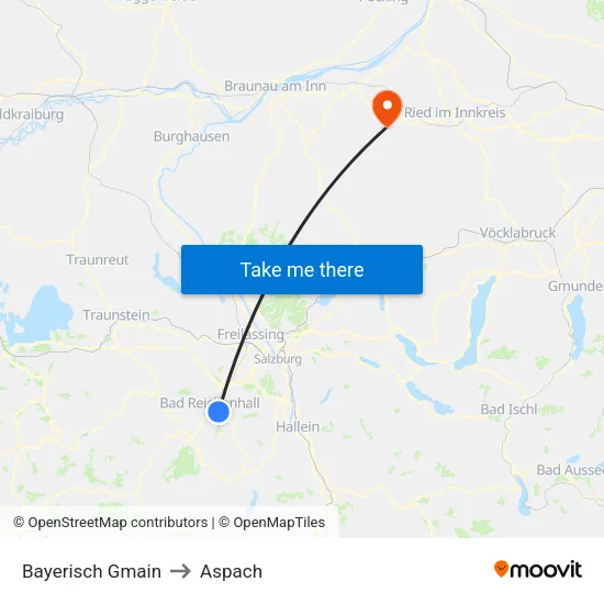 Bayerisch Gmain to Aspach map
