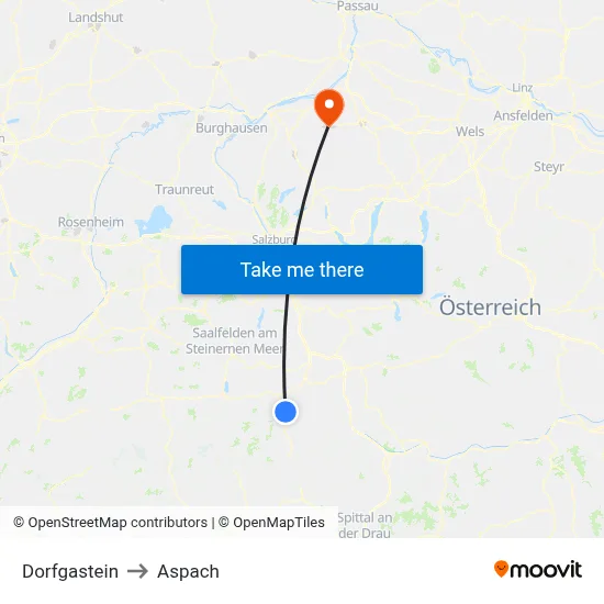 Dorfgastein to Aspach map