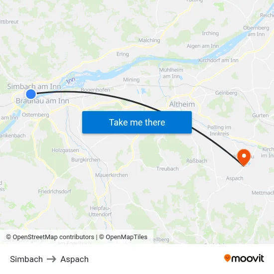 Simbach to Aspach map