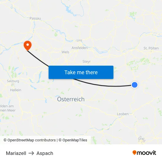 Mariazell to Aspach map