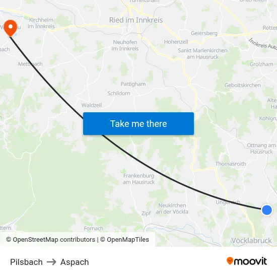 Pilsbach to Aspach map
