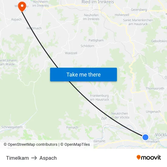 Timelkam to Aspach map