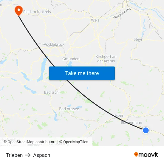 Trieben to Aspach map
