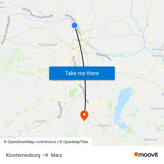 Klosterneuburg to Marz map