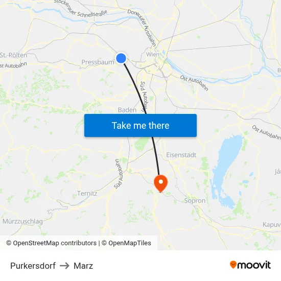 Purkersdorf to Marz map