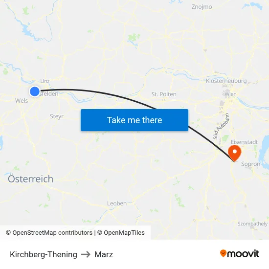 Kirchberg-Thening to Marz map