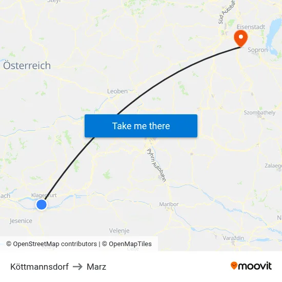 Köttmannsdorf to Marz map