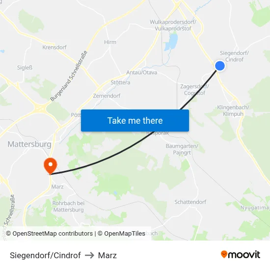 Siegendorf/Cindrof to Marz map