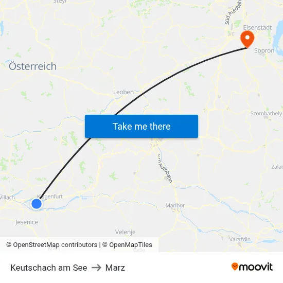 Keutschach am See to Marz map