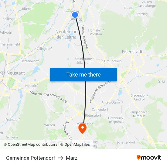 Gemeinde Pottendorf to Marz map