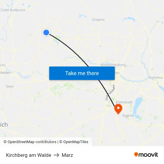 Kirchberg am Walde to Marz map