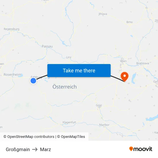 Großgmain to Marz map