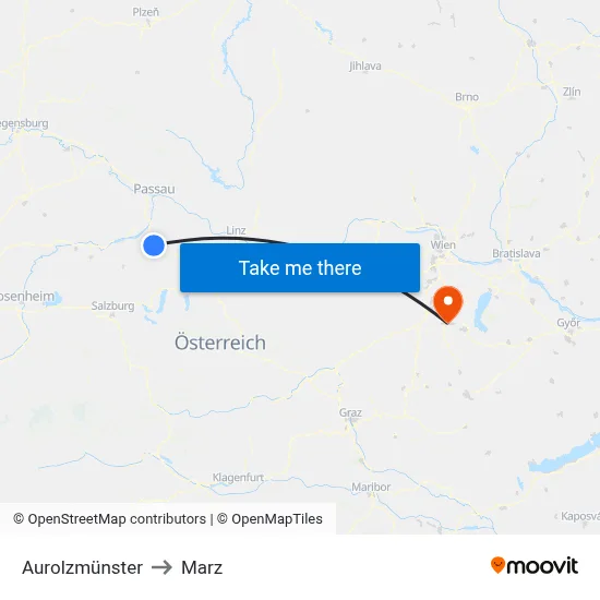 Aurolzmünster to Marz map