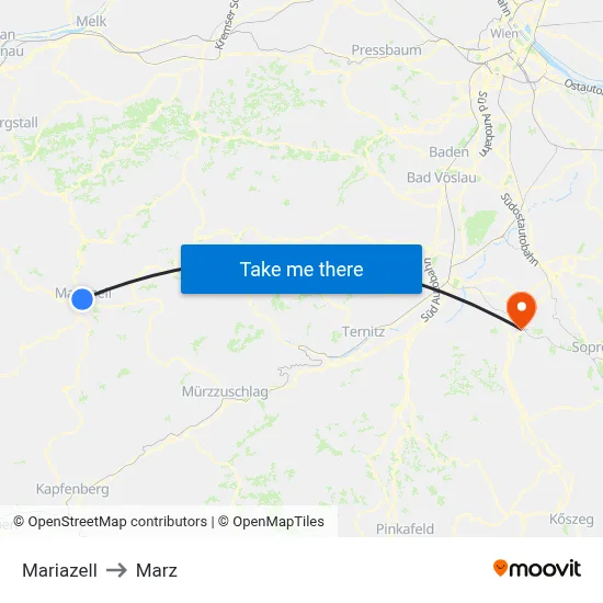 Mariazell to Marz map