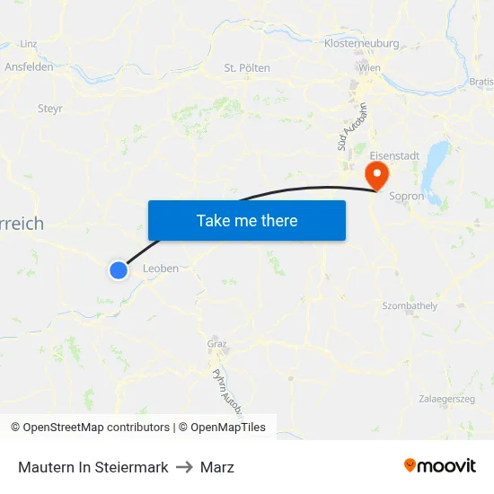 Mautern In Steiermark to Marz map