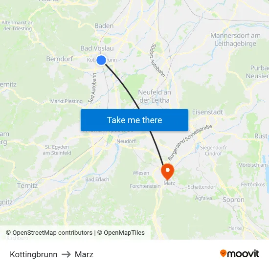 Kottingbrunn to Marz map