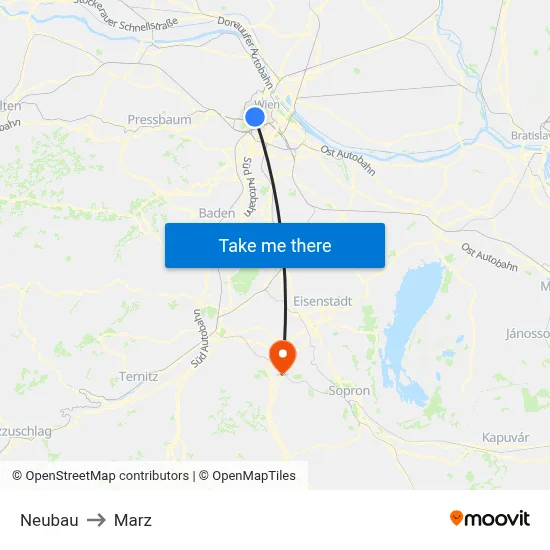 Neubau to Marz map