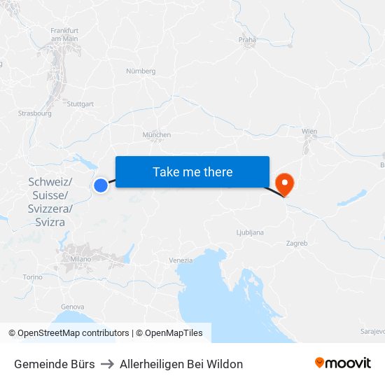 Gemeinde Bürs to Allerheiligen Bei Wildon map