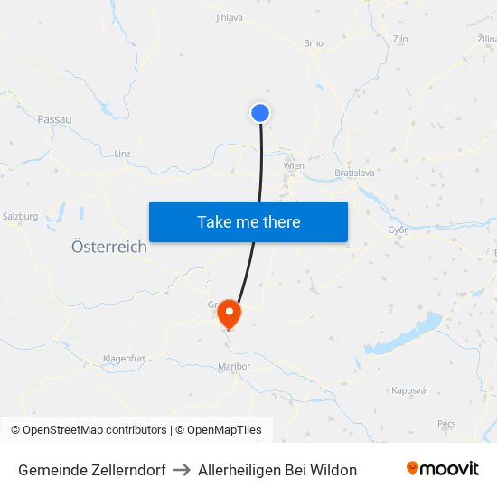 Gemeinde Zellerndorf to Allerheiligen Bei Wildon map