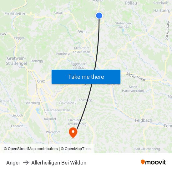 Anger to Allerheiligen Bei Wildon map
