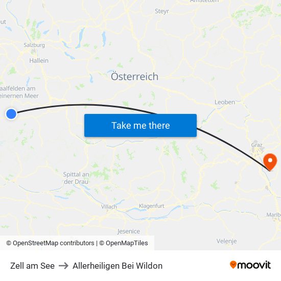 Zell am See to Allerheiligen Bei Wildon map