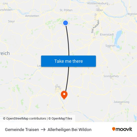 Gemeinde Traisen to Allerheiligen Bei Wildon map