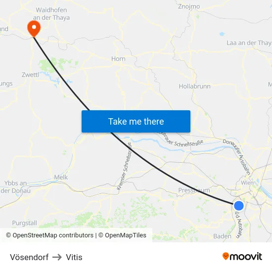 Vösendorf to Vitis map