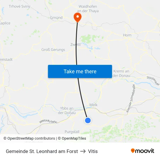 Gemeinde St. Leonhard am Forst to Vitis map