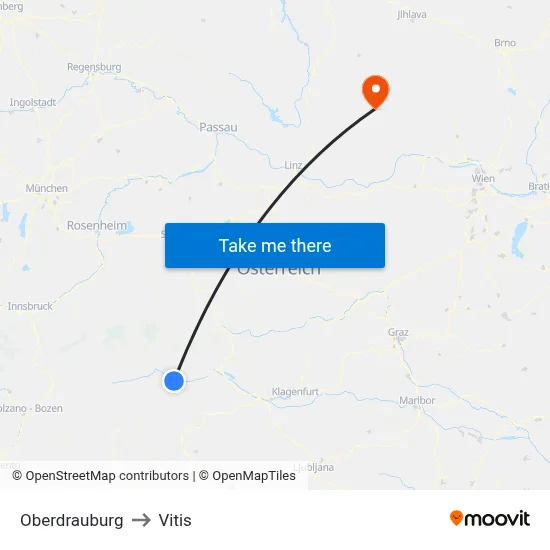 Oberdrauburg to Vitis map