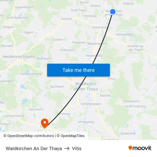 Waldkirchen An Der Thaya to Vitis map