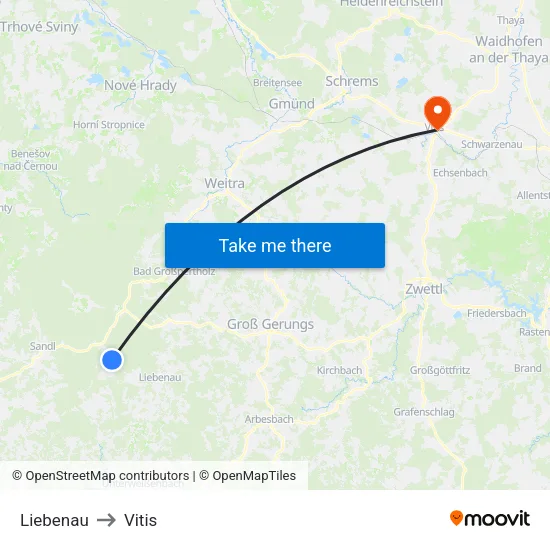 Liebenau to Vitis map