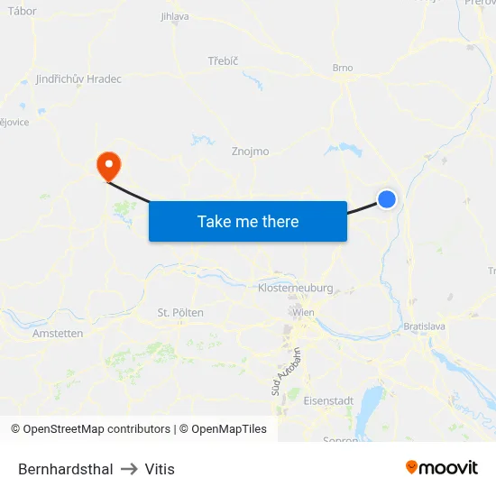 Bernhardsthal to Vitis map
