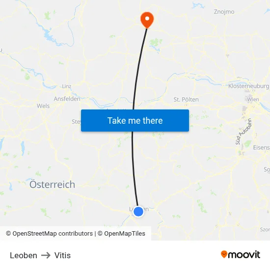 Leoben to Vitis map