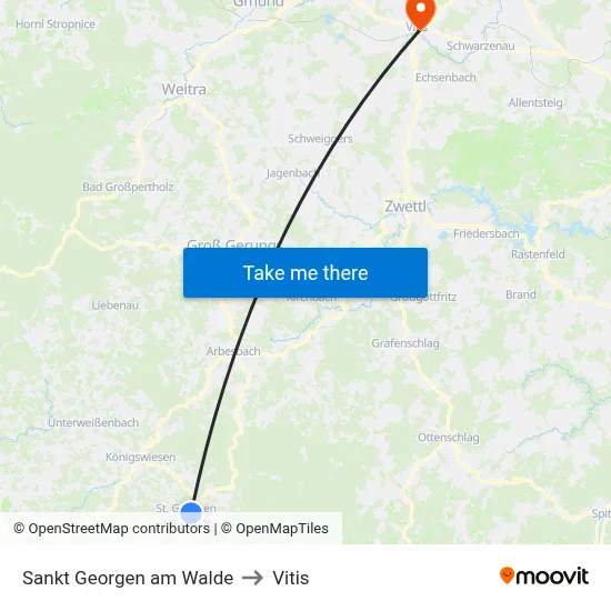 Sankt Georgen am Walde to Vitis map