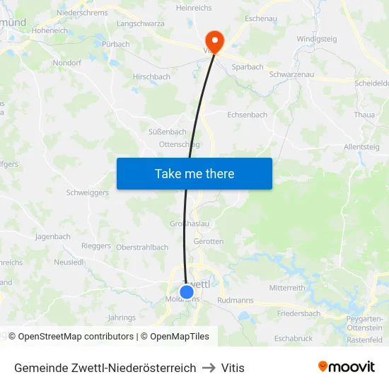 Gemeinde Zwettl-Niederösterreich to Vitis map