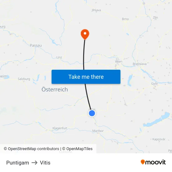 Puntigam to Vitis map