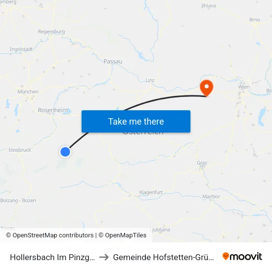 Hollersbach Im Pinzgau to Gemeinde Hofstetten-Grünau map
