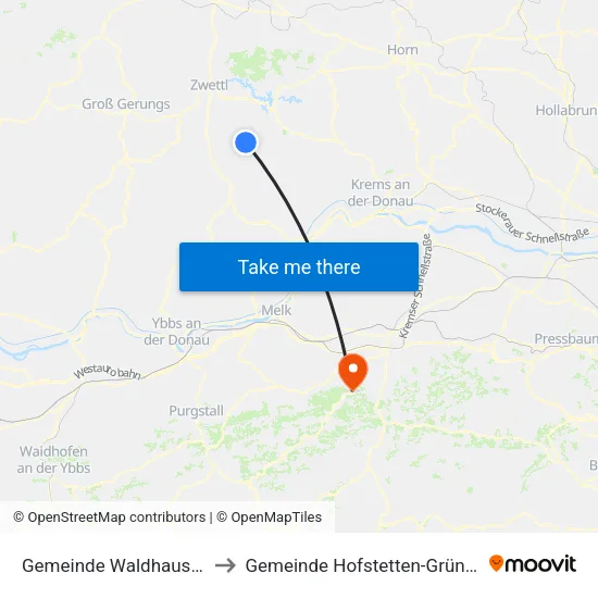 Gemeinde Waldhausen to Gemeinde Hofstetten-Grünau map