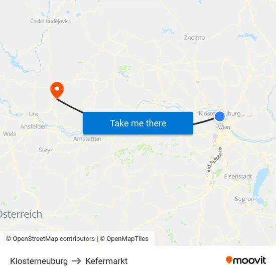 Klosterneuburg to Kefermarkt map