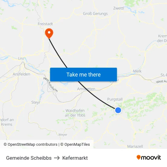 Gemeinde Scheibbs to Kefermarkt map