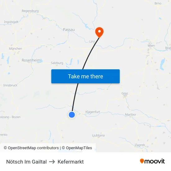 Nötsch Im Gailtal to Kefermarkt map