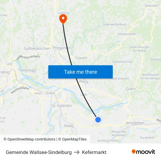 Gemeinde Wallsee-Sindelburg to Kefermarkt map